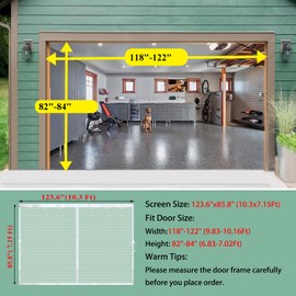 Magnetic Garage Door Screen 10x7ft Mesh Net Curtain, Pets friendly, Retractable Fiberglass doors Cover Closure for Carport Patio sunroom balcony porch gazebo backyard greenhouse RV (White, for 10x7ft)