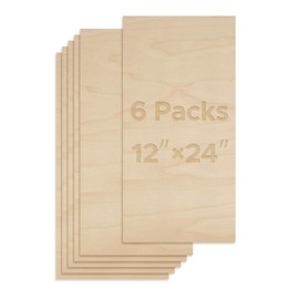 OMTech 6 Pack Birch Plywood Sheets, 12x24 Inch Plywood Sheets for Crafts, 1/8" Thick Wood Sheets for Laser Cutting Engraving, Unfinished Wood Boards for DIY Projects Drawing Painting