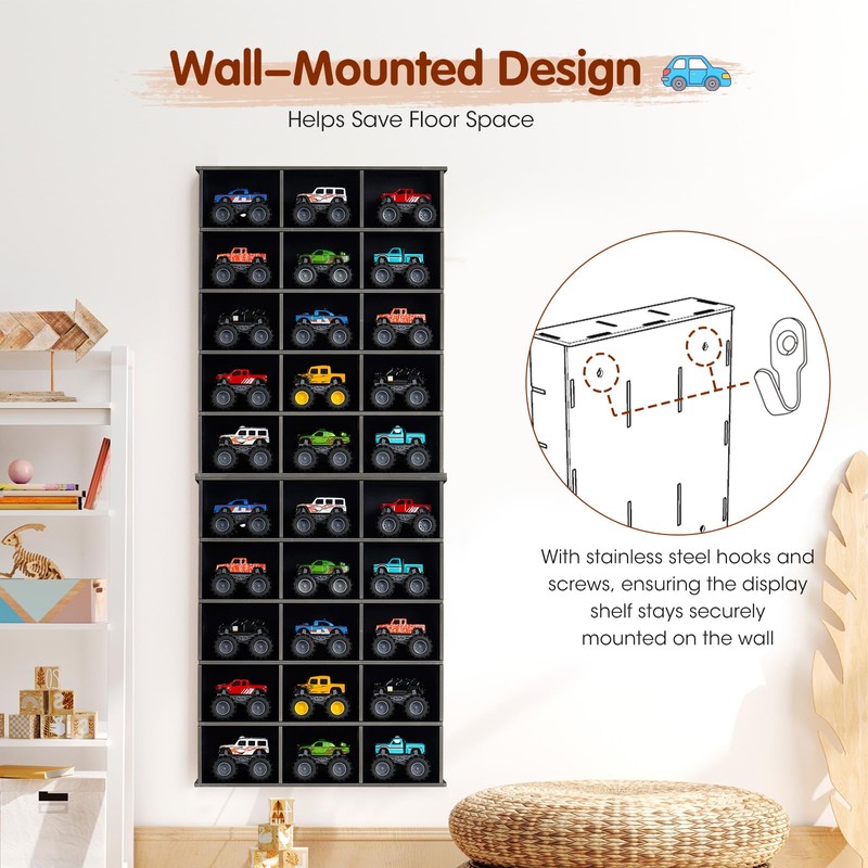 Krafetto 2 Pack Trucks Display Shelf, 15 Slot Toy Cars