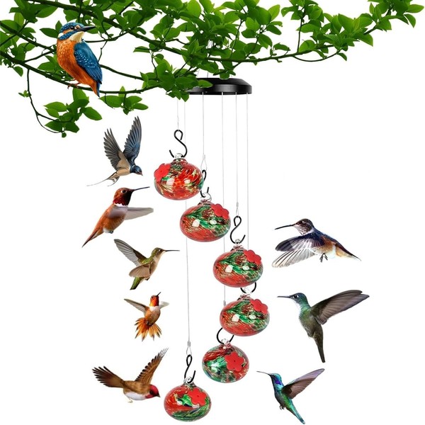 SAHENITEANA Charming Wind Chimes Hummingbird Feeders, Window Bird Feeder for