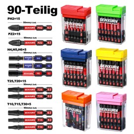 Geinxurn Impact-resistant screwdriver bits set, 90 pieces, 50 mm, magnetic (PH2/PZ2/T10/T15/T20/T25/T30/Hex) S2 steel multi driver bits with storage, colourful box