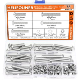 HELIFOUNER 75 Pieces M8 x 30mm /35mm /40mm /45mm /50mm, Button Head Socket Cap Metric Screws Nuts Washers Kit, 304 Stainless Steel