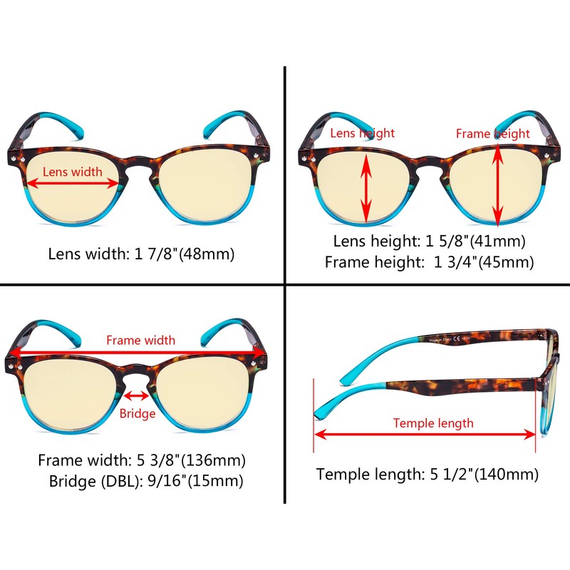 5-pack Blue Light Blocking Reading Glasses for Women Yellow Tinted
