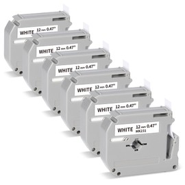 M-K231 12mm 0.47 Black on White Label Tape Label KINGDOM Compatible with Brother Label Maker Tape M-K231 PTM95 M-K231S MK231 M-231 for Brother PT-M95 PT-70BM PT-90 PT-85 PT65 PT45 Label Maker,6-Pack