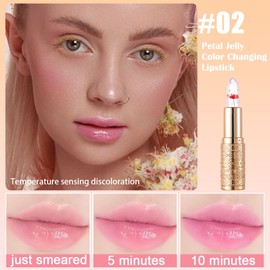 Flower Jelly Lipstick Set Temperature Change Moisturizer Long Lasting Nutritious Balm Magic Color Change Lip Gloss (Red rose)