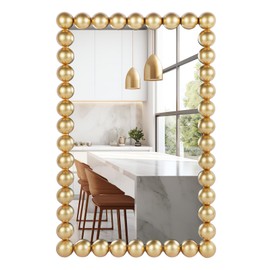 WRTRENDS Decorative Beaded Wall Mirror – Modern Rectangular Accent Mirror, 20″x30″, for Living Room, Bedroom, Bathroom, Entryway & Office – Available in Gold, Black, & White (Gold)