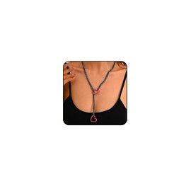 Heart Slip Chain Necklace Submissive Collar Chokers for Women Cuban Long Chain Affection Link Necklace (Red)
