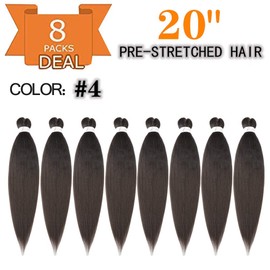 Braiding Hair Pre Stretched 20''-8 Packs Synthetic Braiding Hair Crochet Braids, Kanekalon Braiding Hair Hot Water Setting Professional Soft Yaki Straight Texture (20inch,#4)