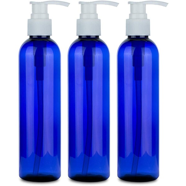 BRIGHTFROM Botellas vacías de bomba de loción, contenedores de plástico recargables sin BPA, PETE1 azul cobalto, ideal para jabón, champú, lociones, jabón corporal líquido, cremas y aceite de masaje (paquete de 3)