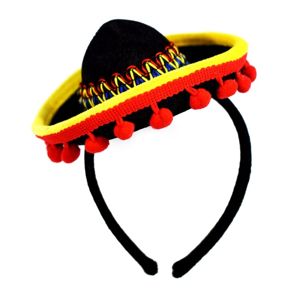 KINREX Cinco de Mayo Sombrero Headband - Mexican Fiesta Party Hat Decorations - Red Ball Fringe Mini Costume - One Size Fits All