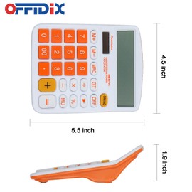 OFFIDIX Office Desk Calculator, Solar and Battery Dual Power Electronic Calculator Portable 12 Digit Large LCD Display Desktop Calculator,Handheld for Daily and Basic Office(Orange)