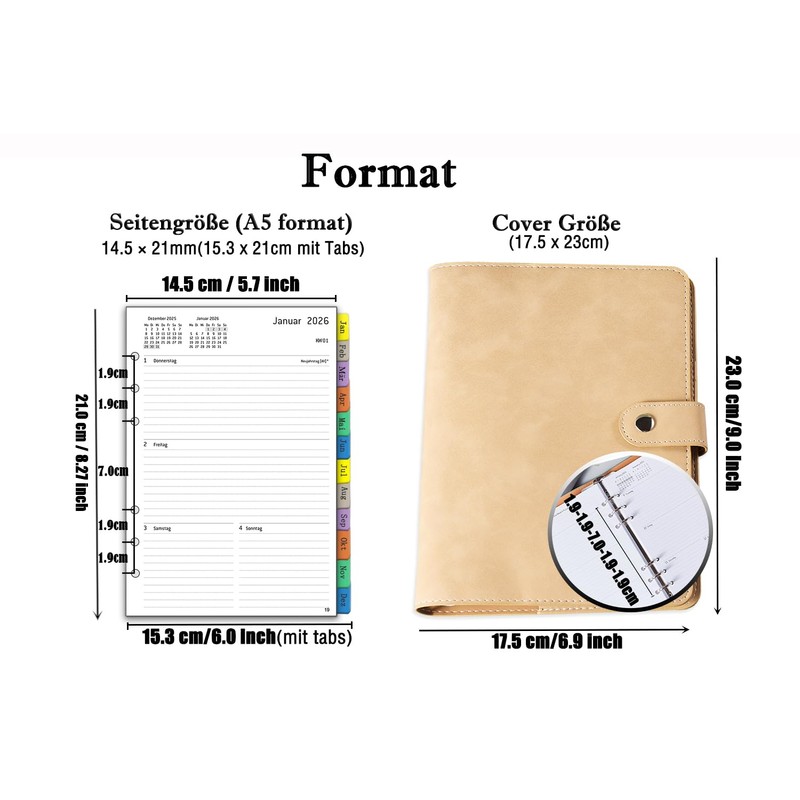 Calendar 2026 A5 Refillable, Weekly Planner / Diary with Monthly
