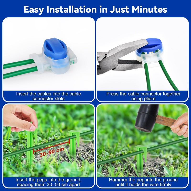 COZCLAM 100 Pegs & 5 Cable Connectors for Robotic Lawnmower