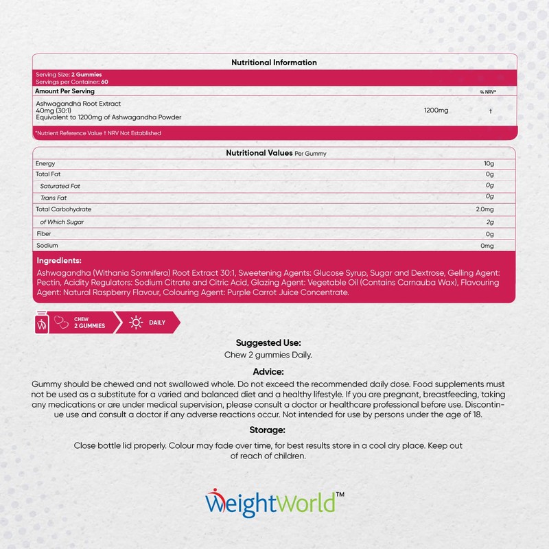 Ashwagandha Gummies 1200mg - 120 Vegan Gummies - 2 Months