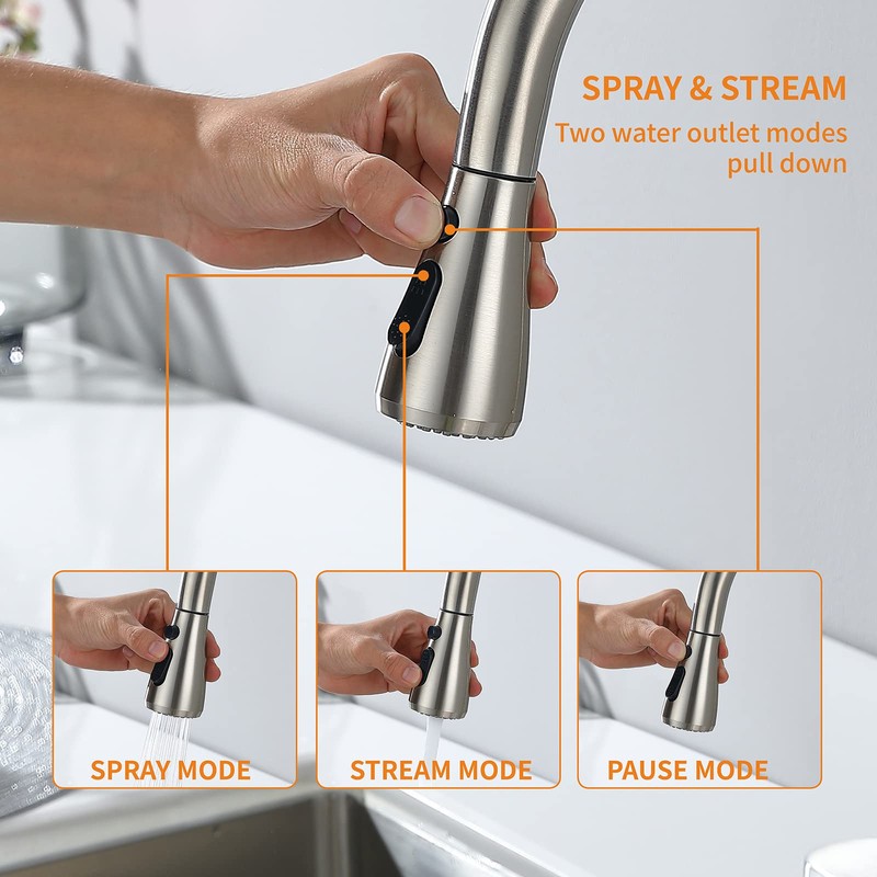 Kitchen Faucet with Pull Down Sprayer, Brush Nickel Pull Out