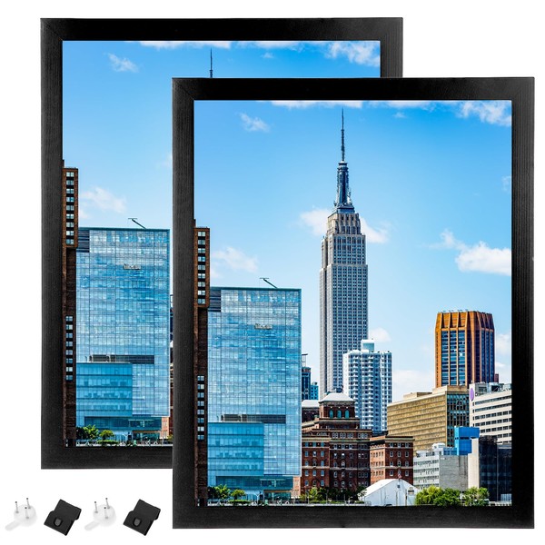 QWORK 11"x14" Picture Frame with Shatter-Resistant Glass, Black Engineered Wood