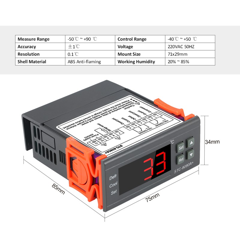 Digital Temperature Controller STC-8080A+ Refrigerator Thermostat for Refrigerator Automatic Defrosting