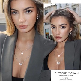 XOEMEL Schmetterlinge Layering Kette Damen Halskette Damen Kette Silber 926 mit Anhänger Hypoallergene Silberkette Damen Schmuck Geschenke für Frauen