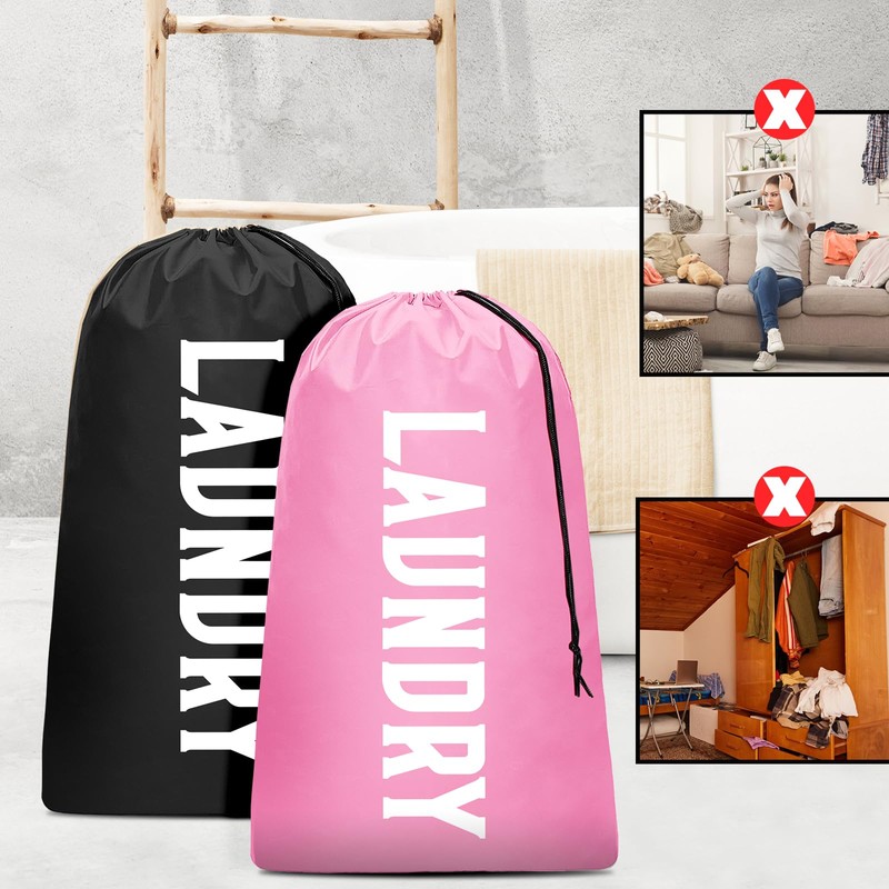 2 Pack XL Travel Laundry Bag, Machine Washable Dirty Clothes