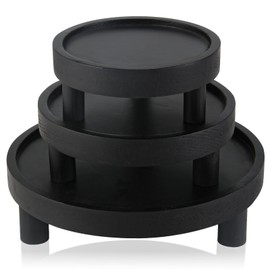 3PCS Wooden Display Risers for Display,Wood Riser Display Pedestal Stand for Home Décor (Modern Black,8,6,5'')