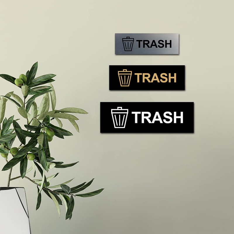 Basic Trash Sign (Brushed Silver) - Small 1 Pack