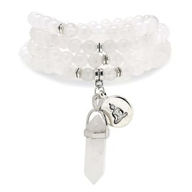 Natural 108 Mala Beads Bracelet Mindfulness Yoga Buddha Zen Pendant Hexagonal Prism Pendant Necklace Reiki Quartz, One size, Stone, No Gemstone