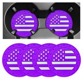 ZNDAW 4 PCS Car Cup Holder Coasters, 2.75 Inch Universal Non-Slip American Flag Insert Coaster for Auto Cup Holders, Shockproof Car Drink Mat for Men Women, Vehicle Interior Decor (Purple)