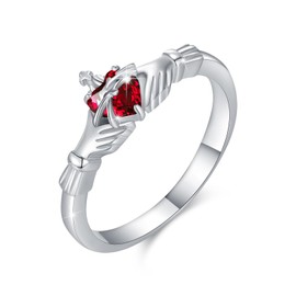 YueYuan Sacred Heart Ring 925 Sterling Silver Heart Ring with Red Crystal Claddagh Ring Religious Jewellery Gift for Women Birthday Valentine's Day, Sterling Silver, No Gemstone