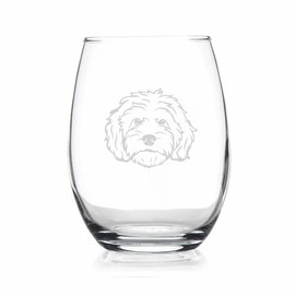 YmeerGifts Goldendoodle Face Stemless Wine Glass - 15oz Clear Glass for Dog Lovers
