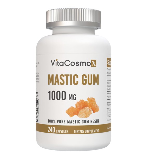 VitaCosmoX Mastic Gum Capsules, 1000mg, 240 Vegan Capsules, Mediterranean Resin