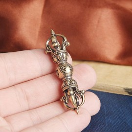 SHIDXIB 4Pcs Pure Brass Six-Character Mantra Vajra One-Word Drop Magic Pestle Vajra Prong Esoteric Body Protection Device for Men and Women Creative Retro Key Chain Pendant