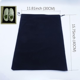 JACUXLSS Large Shoe Bags for Travel Storage, Black Flocking Fabric Organizer for Luggage Suitcase and Shoe Rack, Portable Dust Proof Drawstring Essentials for Men Women GYM Packing