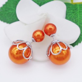 Hiqmic 925 Sterling Silver Post Double-sided Earrings Pearl Flower Petal Ear Stud White Gold Plated Fashion Jewelry Gifts for Women, WA90128-S Orange