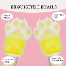 ZFKJERS Cosplay Animal Extended Fluffy Plastic Claws for Cat Fursuit Paws Gloves Adults Costume Accessories Set (Yellow)