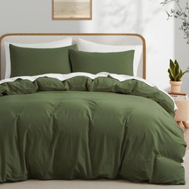Boqingzhu Cotton Bed Linen 200 x 220 cm Green Olive Green Plain Aesthetic Double Bed Soft Renforcé Cotton Bed Linen Duvet Cover 200 x 220 cm and 2 Pillowcases 80 x 80 cm with Zip
