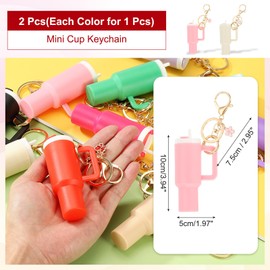 PATIKIL Mini Tumbler Keychain, 2Pcs Mini Cup Keychain Lip Balm Holder Cute Charm Key Chain for Backpack Charm Women Purse Handbags, Pink, White Flower