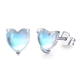 Heart Moonstone Earrings/Necklace Sterling Silver Heart Moonstone 6mm Stud Earrings Hypoallergenic Heart Moonstone Necklace/Studs Jewelry Gift for Women Girls, Metal, Moonstone