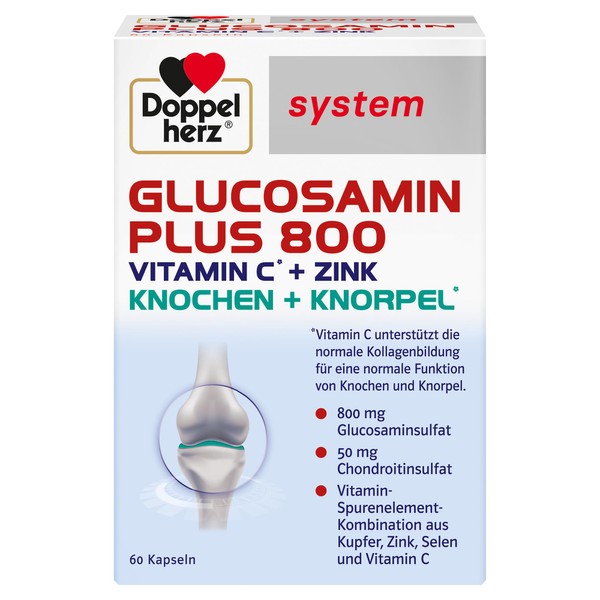 Doppelherz System Glucosamine 800 Plus - With Vitamin C as a Contribution to Normal Collagen Formation for Normal Cartilage Function - 60 Capsules