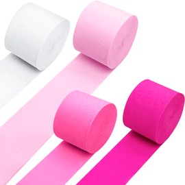 PheiLa Valentines Day Party Supplies, 4 Rolls Pink Hot Pink Light Pink White Crepe Paper Streamers for Galentines Day Girls Birthday Wedding Party Decorations, 1.77 Inch x 82 Ft/Roll, 328ft
