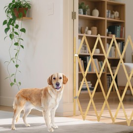Expandable Wooden Dog Gate, Retractable Accordion Pet Gate, Small Medium Pet Dog Fence Safety Protection for Doorway Stairs Patio Garden Lawn