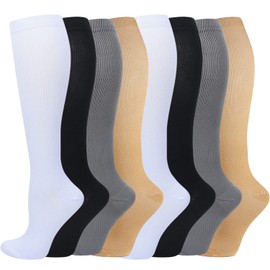 Calcetines de Compresión para Mujeres y Hombres, 8 Pares Rodilla Alta Calcetines, Ideal Calcetines para Medias Compresión para Correr, Vuelo, Viajes, Enfermeras(15-20 mmHg) (L/XL, Mezcla)