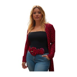 TFJ Women Hip Hop Fashion Elastic Belt Red Animal Print Leopard Cheetah M L XL