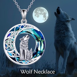 TOUPOP Wolf Necklace Sterling Silver Crystal Jewelry for Women Birthday Christmas Gifts (One Wolf)