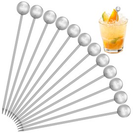 Honeydak Golf Party Decor 12 Pcs Metal Golf Ball Cocktail Picks 4.7 Inch Reusable Cocktail Stirrer Metal Picks for Drink Appetizers Sandwich Fruit Skewers Catered Events Buffet Party Holiday Supplies