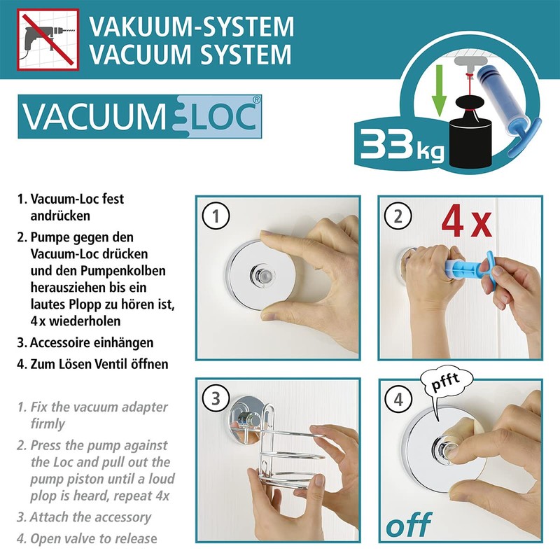 WENKO Vacuum-Loc® Adaptor, Black, Set of 2, Attachment without Drilling,