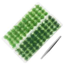 Cayway 3 PCS Static Grass Tuft Model Grass Tufts Terrain Model Kit Resin Static Scenery Model Miniature Shrubs Bushes and Tweezers for Train Landscape Railway Artificial Grass Modeling