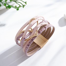 Multilayer Wrap Leather Bracelets for Women Boho Heart Modern Bracelets Cuff Leather Bracelets Wristbands Bangle Red Pink Blue Bracelets Gifts for Girls