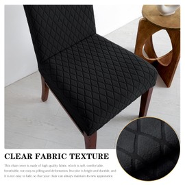 LANSHENG Chair Covers, Stretch Dining Chair Protector Slipcovers Jacquard, Elastic Removable Washable Chair Seat Cover for Dining Room Kitchen Banquet Restaurant Home, Black