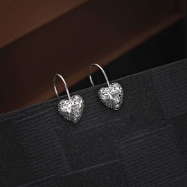 Diamond Treats 925 Sterling Silver Drop Earrings with Intricate Heart Drop & Fishhook backs. The Sterling Silver Hanging Heart Earrings are the Perfect Jewellery Gift for Women