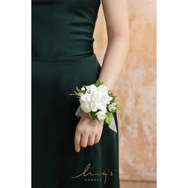 Ling's Moment 6pcs Homecoming Wedding Wrist Corsage Artificial Flowers, Girl/Mother Prom Corsages Wristlet Décor, etc. White Lily Valley